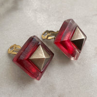 Vintage Alexis Bittar Red Lucite Pyramid Earrings
